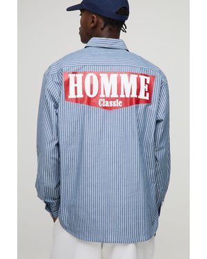 BoohooMAN Oversized Homme Long Sleeve Stripe Shirt - Blue