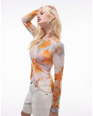 TOPSHOP Abstract Floral Crinkle Long Sleeve Top - White