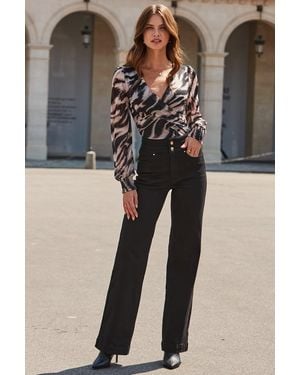 Sosandar Contour Waist Wide Leg Jeans - Black