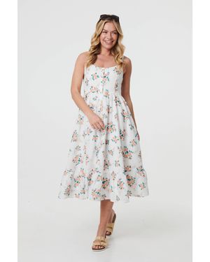 Izabel London Floral A-Line Cami Strap Midi Dress - White