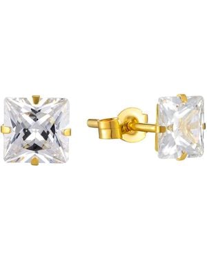 The Jewellery Stockroom 9Ct Plated Sterling 5Mm Princess Cut Cubic Zirconia Stud Earrings - Metallic