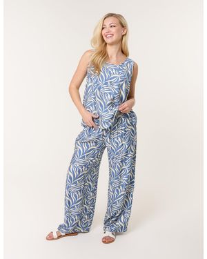 Blue Vanilla Leaf Print Vest And Trouser Set - Blue
