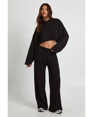 Boohoo Boxy Crop Sweatshirt Tracksuit - Black
