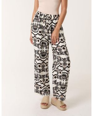 Blue Vanilla Printed Wide Leg Trousers - White