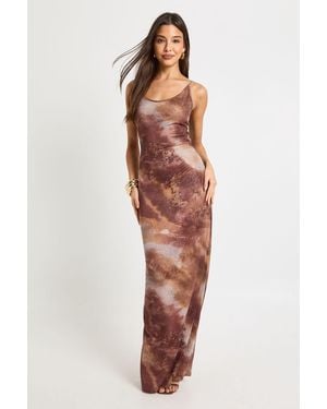 Boohoo Printed Hot Fix Sequin Low Scoop Neck Maxi Dress - Brown