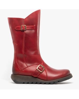 Fly London Mes 2 Leather Zip Up Mid-Calf Boots - Red