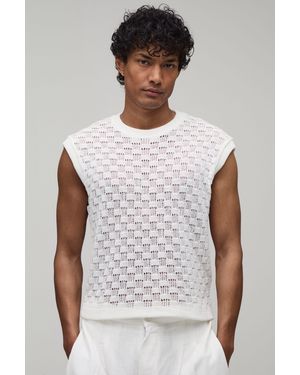BoohooMAN Cotton Blend Shrunken Knitted Tank - White