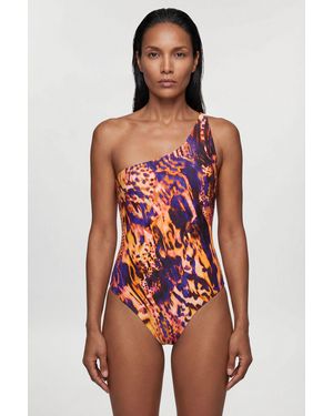 Karen Millen Abstract Animal One Shoulder Swimsuit - Red