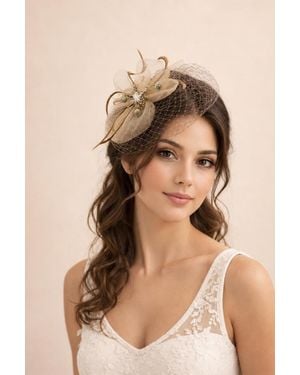 SVNX Feather Bloom Mesh Fascinator - Natural
