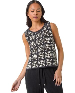 Roman Petite Crochet Patchwork Top - Black