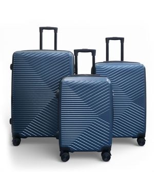 Infinity Leather Hardshell Suitcase Robust 8 Wheel Cabin Luggage Case Abs - Blue