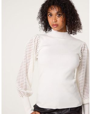 Blue Vanilla Semi-Sheer Mesh Panel Long Sleeve Jumper - White