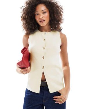 ASOS Knitted Crew Neck Structured Waistcoat With Buttons - White