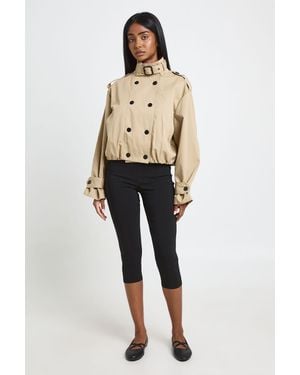 Boohoo Petite Double Breasted Funnel Neck Short Trench Coat - Natural