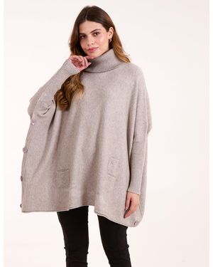 Blue Vanilla Roll Neck Button Mini Pocket Jumper - Natural