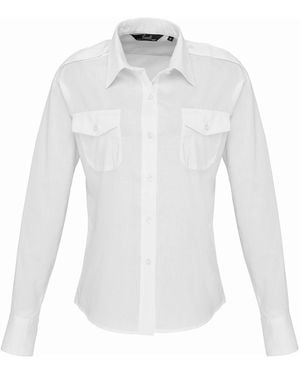 PREMIER Ladies Long-Sleeved Pilot Shirt - White