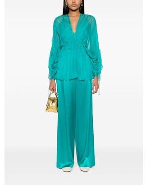 Max Mara Satin Wide-Leg Silk Trousers - Blue