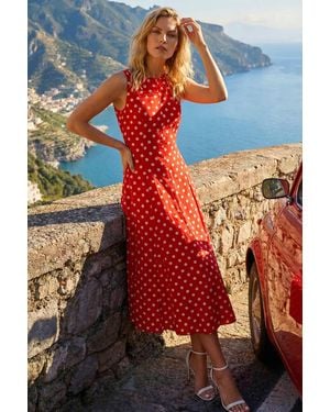 Roman Spot Print Panel Midi Dress - Red