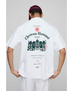 BoohooMAN White Oversized Extended Neck Chateau Print T-shirt