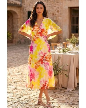 Roman Abstract Printed Cape Dress - White
