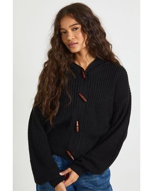Boohoo Toggle Button Knit Hoodie - Black