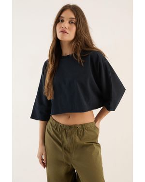 DSGN Studio Heavyweight Washed Oversized Short Sleeve Crop T-Shirt - Black
