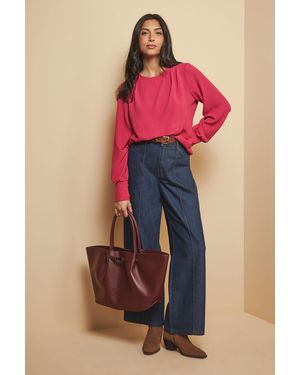 Wallis Woven Pleat Shoulder Blouse - Pink