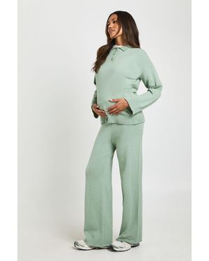 Boohoo Maternity Collared Button Down Jumper And Straight Leg Trouser Co-Ord - Green
