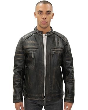 Infinity Leather Vintage Biker Jacket-Naples - Black