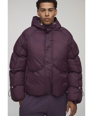 BoohooMAN Oversized Fit Ruched Sleeve Panelled Puffer Jacket - Purple