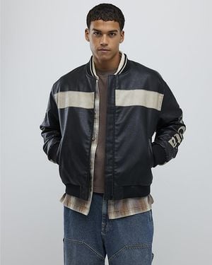 River Island Bomber Jacket Sports Faux Leather - Black