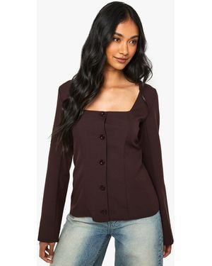 Boohoo Square Neck Collarless Blazer - Black