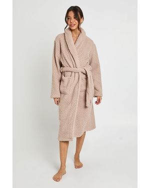 Boohoo Waffle Fleece Long Dressing Gown - Natural