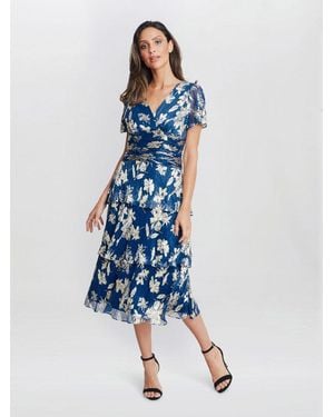 Gina Bacconi Simone Foil Printed Tiered Dress - Blue
