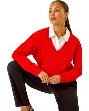 Roman Petite V-Neck Knit Jumper - Red