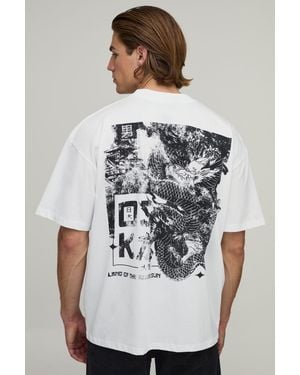 BoohooMAN Oversized Dragon Print T-Shirt Cotton - Grey