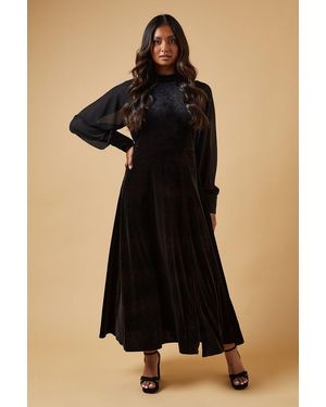 Oasis Velvet And Chiffon Sleeve Tie Back Maxi Dress - Black