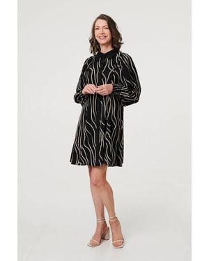 Izabel London Printed Long Sleeve Shirt Short Dress - Black