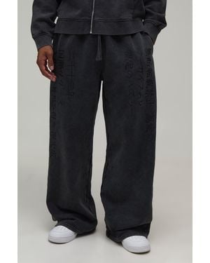 BoohooMAN Wide Leg Graphic Washed Jogger - Black
