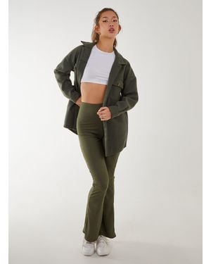 Pink Vanilla Ribbed Flare Leggings - Green