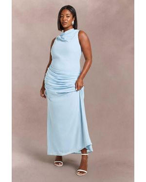 Boohoo Plus Cowl Neck Draped Skirt Maxi Dress - Blue