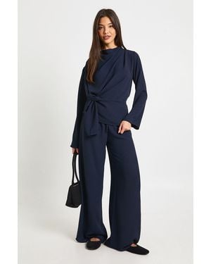 Boohoo Woven Drape Long Sleeve Blouse & Trouser Co-Ord - Blue