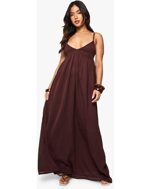 Boohoo Petite Chiffon Strappy Volume Maxi Dress - Red