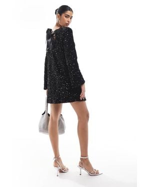 ONLY Sequin Back Detail Bow Mini Dress - Black