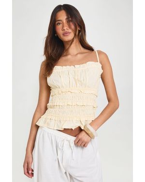 Boohoo Poplin Ruched Cami Top - White