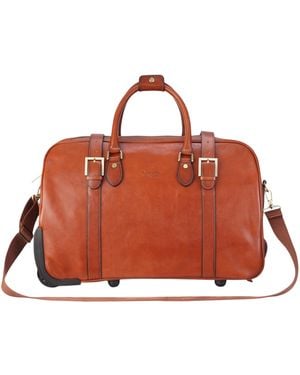 Infinity Leather Genuine Wheeled Holdall Duffle Travel Cabin Bag - Brown