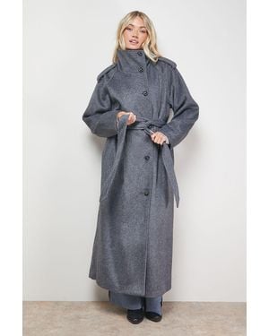 Oasis Funnel Sleeve Detail Belted Coat - Blue