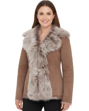 Infinity Leather Dames Taupe Schapenvacht Toscana Merino Shearling Suède Leren Jas - Bruin