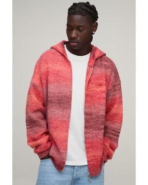 BoohooMAN Relaxed Ombre Zip Thru Knitted Hoodie - Red
