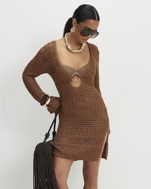 River Island Mini Beach Dress Petite Metallic Knit - Brown